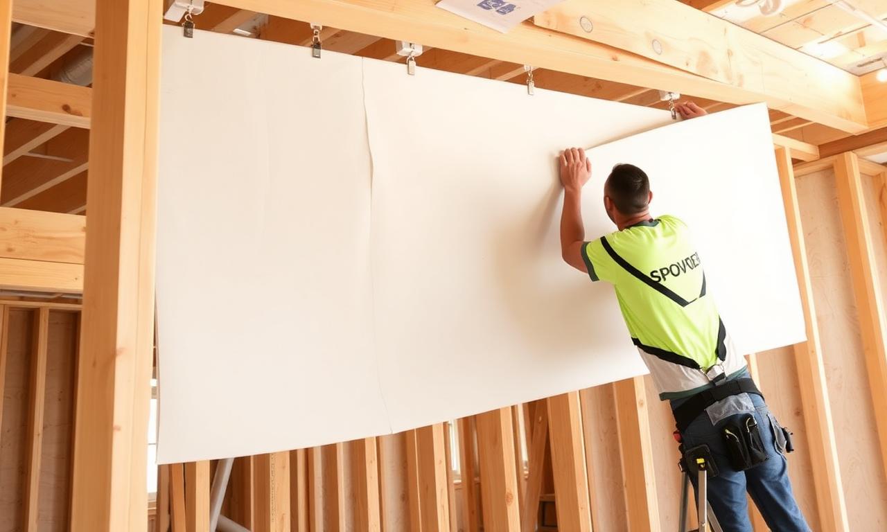 Professional drywall contractor hanging drywall in a Greenville SC home